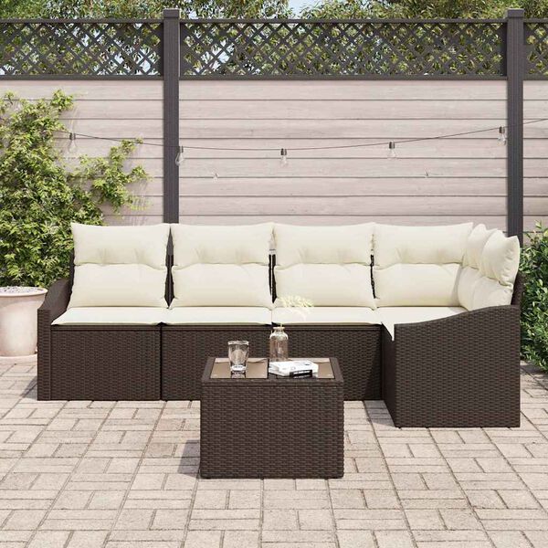 vidaXL Set di divani con cuscino 6 pcs Marrone polyrattan