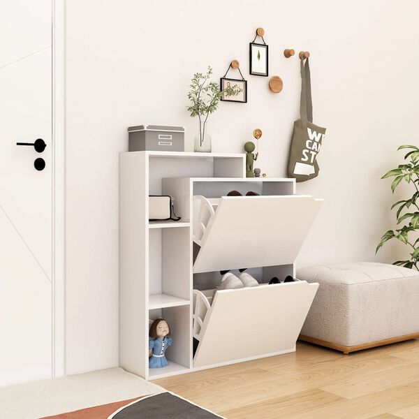 vidaXL Scarpiera Bianca 79,5x24x90,5 cm in Legno Multistrato