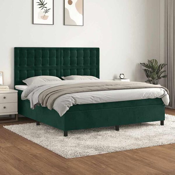 vidaXL Giroletto a Molle con Materasso Verde Scuro 180x200 cm Velluto