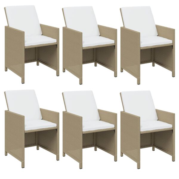 vidaXL Set da Pranzo da Giardino 7 pz con Cuscini in Polyrattan Beige