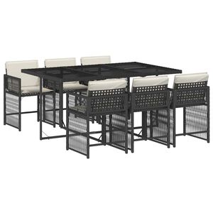 vidaXL Set da Pranzo da Giardino 7 pz Nero con Cuscini in Polyrattan