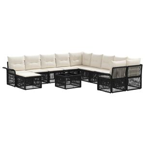 vidaXL Set Divano da Giardino 12 pz Nero e Bianco Crema polyrattan