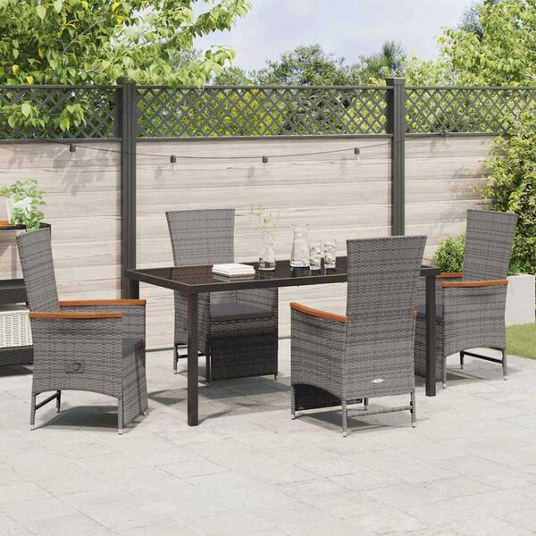vidaXL Set da Pranzo per Giardino con cuscino 5 pcs Grigio polyrattan
