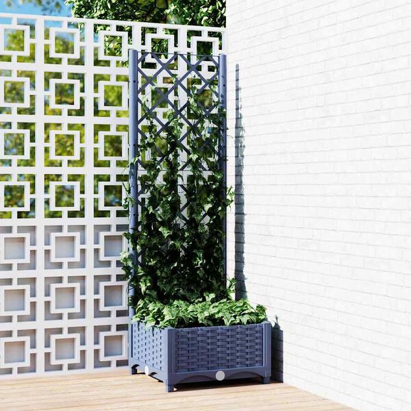 vidaXL Fioriera da giardino con traliccio blu grigio 40x40x121,5 cm PP