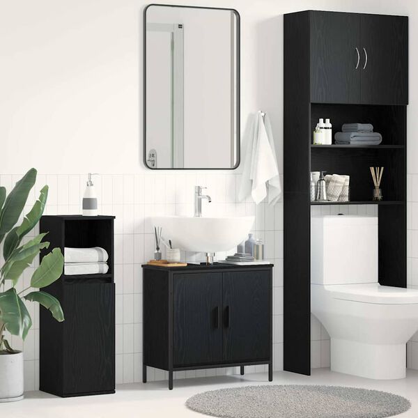 vidaXL Armadio per Lavabo da Bagno Rovere Nero 60 x 30 x 60 cm