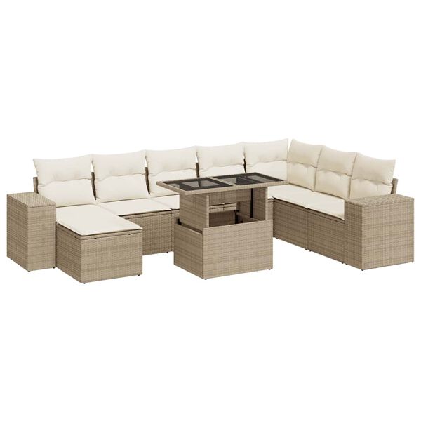vidaXL Set Divano da Giardino 9 pz con Cuscini Beige in Polyrattan