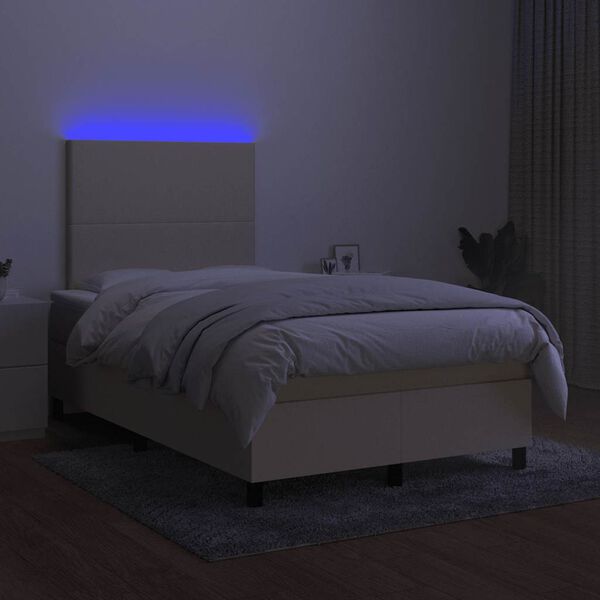 vidaXL Letto a Molle con Materasso e LED Crema 120x190 cm in Tessuto