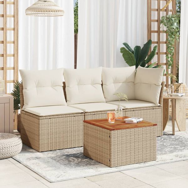 vidaXL Tavolo da Giardino Beige 55x55x37 cm Polyrattan e Legno Acacia