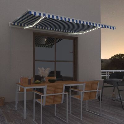 vidaXL Tenda da Sole Retrattile Manuale con LED 400x300cm Blu e Bianco