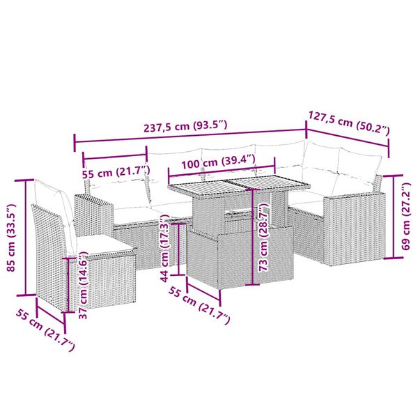 vidaXL Set Divani da Giardino 7 pz con Cuscini Beige in Polyrattan