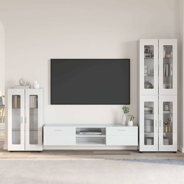 vidaXL Set mobile TV con porta FLORIN Bianco Lucido Legno multistrato