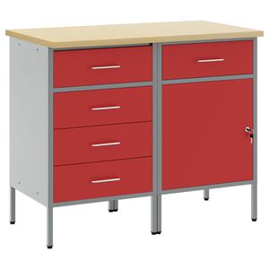 vidaXL Mobile da lavoro 2 pcs Rosso e Grigio 100 x 55 x 85 cm