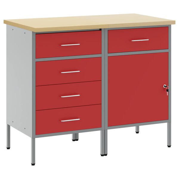 vidaXL Mobile da lavoro con ruota 2 pcs Rosso e Grigio 75 x 45 x 85 cm