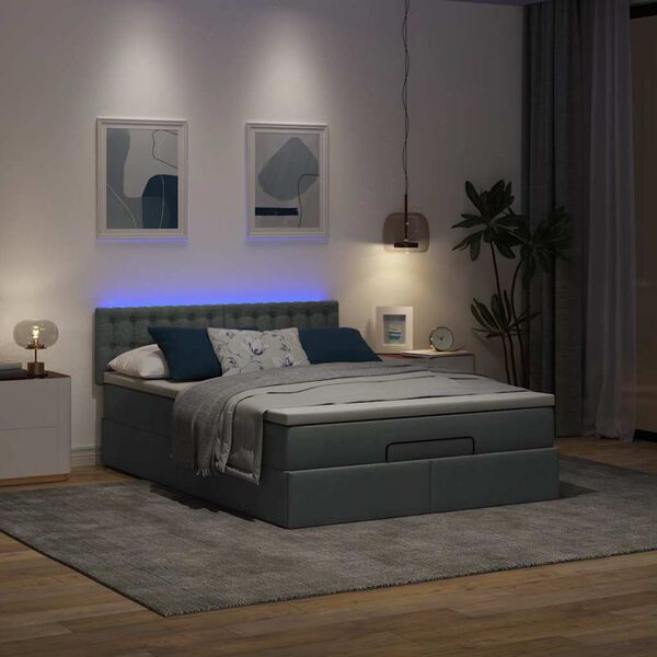 vidaXL Pouf Letto con Materasso e LED Grigio Scuro 140x200 cm