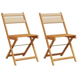 vidaXL Sedie pieghevoli, 2 pezzi, beige, in legno massello di acacia e corda