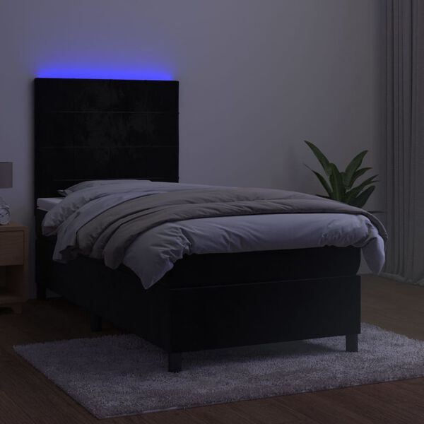 vidaXL Letto a Molle con Materasso e LED Nero 80x200 cm in Velluto