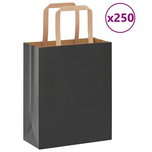 vidaXL Sacchetti di Carta 250 pz con Manici Neri 18x8x22 cm
