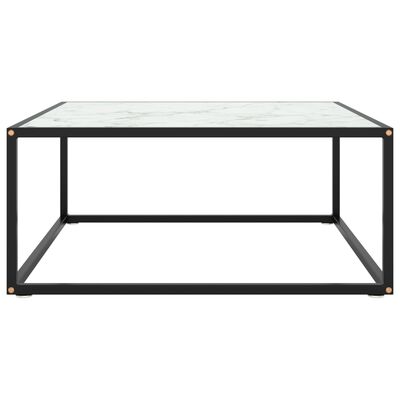 vidaXL Tavolino da Salotto Nero con Vetro Marmo Bianco 80x80x35 cm