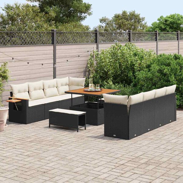 vidaXL Set Divano da Giardino 12 pcs Nero e Crema polyrattan