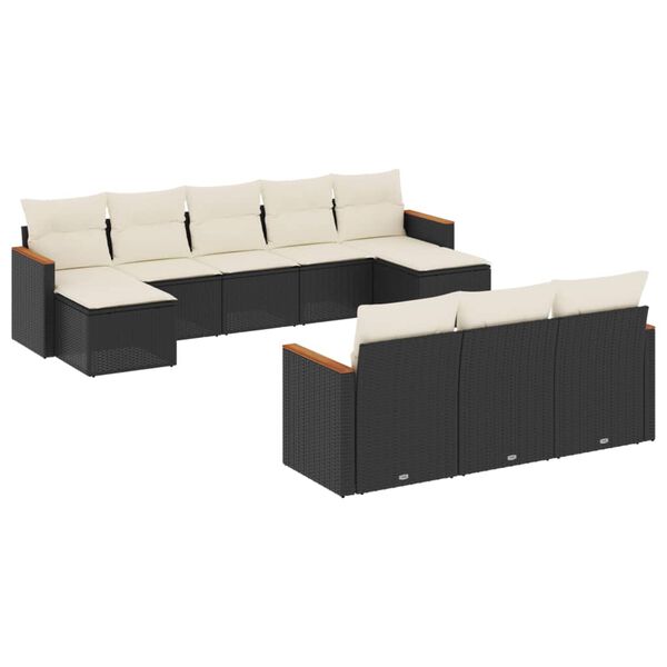 vidaXL Set Divani da Giardino 10pz con Cuscini in Polyrattan Nero