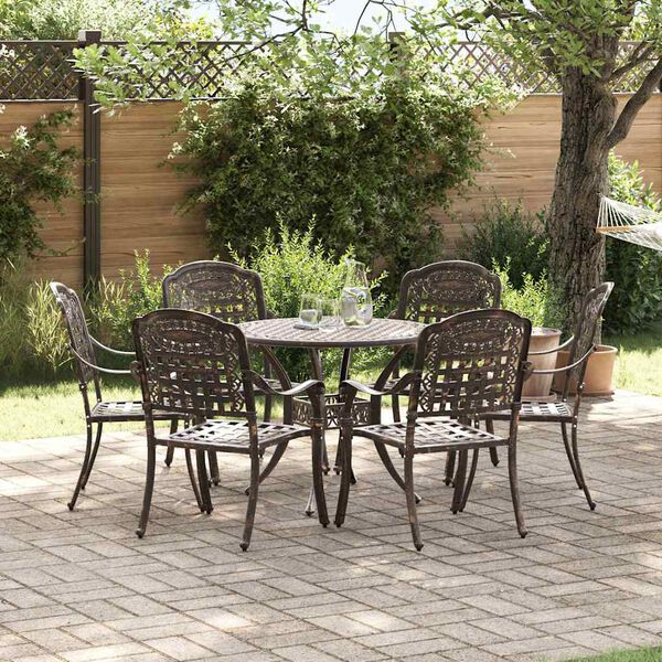 vidaXL Set da Pranzo per Giardino 7 pcs Bronzo 90 x 90 x 75 cm