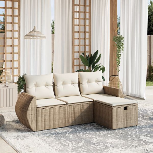 vidaXL Set Divano da Giardino 4 pz con Cuscini Beige in Polyrattan