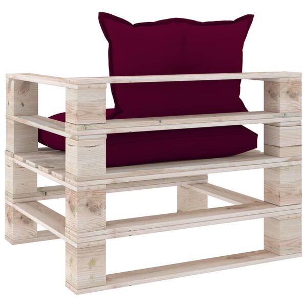 vidaXL Poltrona Giardino Pallet con Cuscini Rosso Vino Legno di Pino
