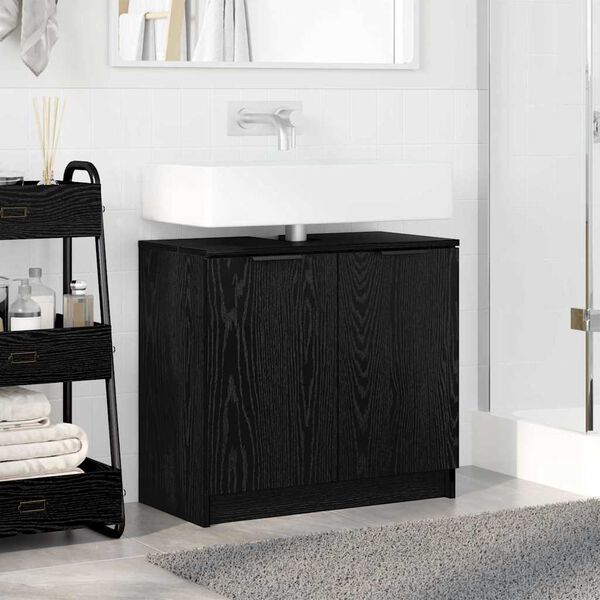 vidaXL Mobile da Bagno con porta Rovere Nero 64,5 x 33,5 x 59 cm