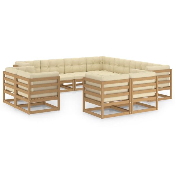 vidaXL Set Salotto Giardino e Cuscini 11 pz Legno Massello Pino Ambra