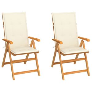 vidaXL Sedie Pieghevoli 2 pz con Cuscini Crema in Massello di Teak
