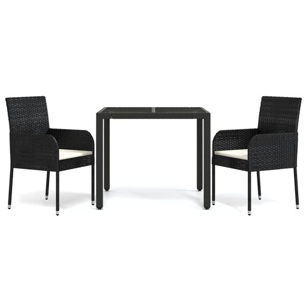 vidaXL Set da Pranzo da Giardino 3 pz con Cuscini Nero in Polyrattan