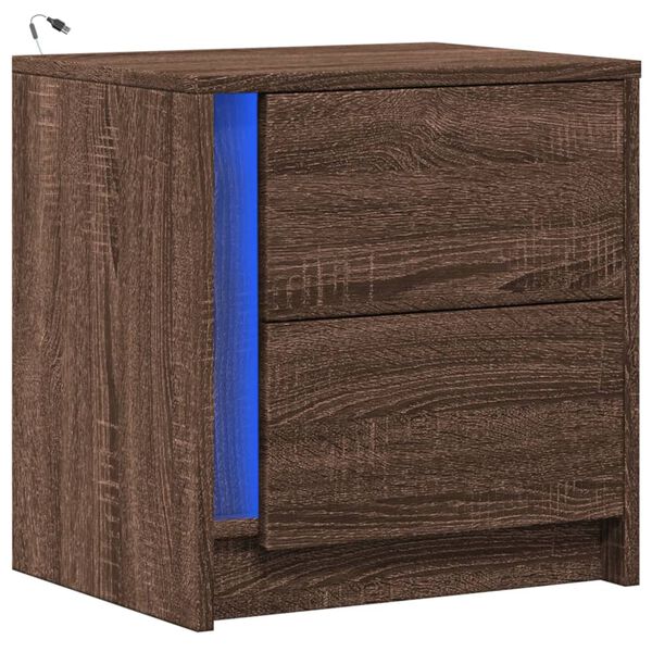 vidaXL Comodino con Luci LED Rovere Marrone in Legno Multistrato