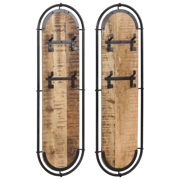 vidaXL Appendiabiti da Parete con 4 Ganci 2pz Legno Massello di Mango