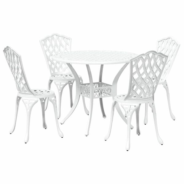 vidaXL Set da Pranzo per Giardino 5 pcs Bianco Alluminio