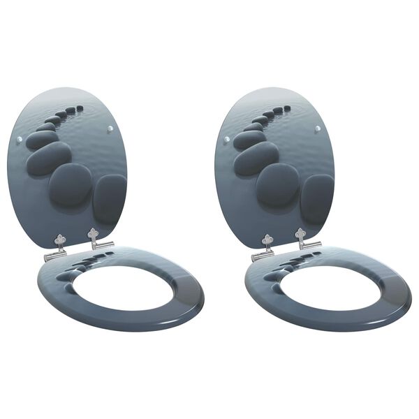 vidaXL Sedile del WC 2 pcs Grigio 44 x 38 cm Pannello MDF