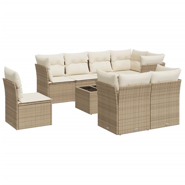 vidaXL Set Divano da Giardino 9 pz con Cuscini Beige in Polyrattan