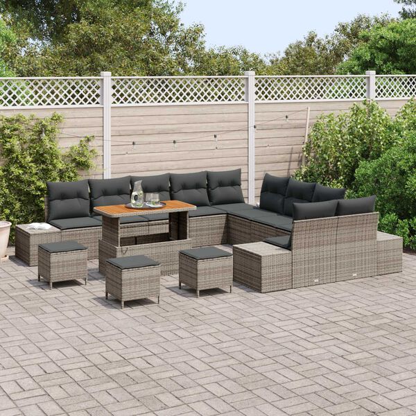 vidaXL Set Divano da Giardino con cuscino 14 pcs Grigio Poly Rattan