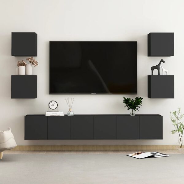 vidaXL Set di Mobili Porta TV 7 pz Nero in Legno Multistrato