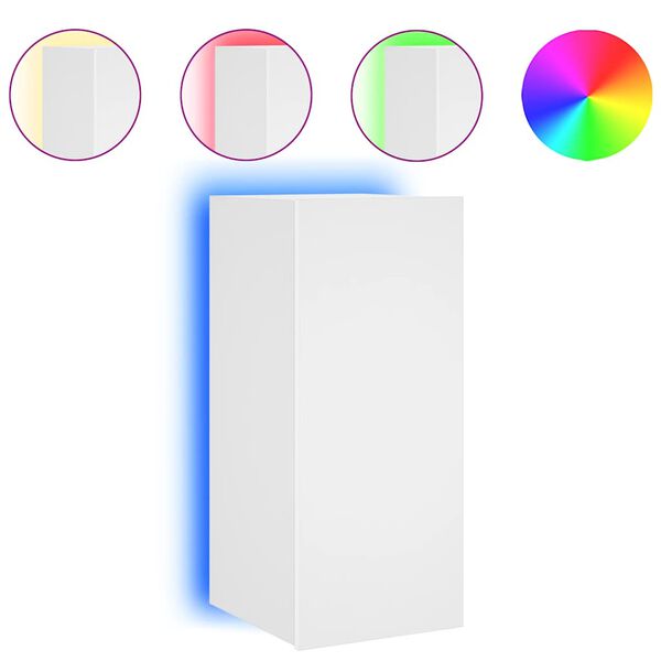 vidaXL Mobile TV a Parete con Luci LED Bianco 30,5x35x70 cm