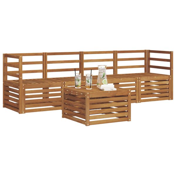 vidaXL Set divani 5 pcs Naturale Legno di Acacia Massello