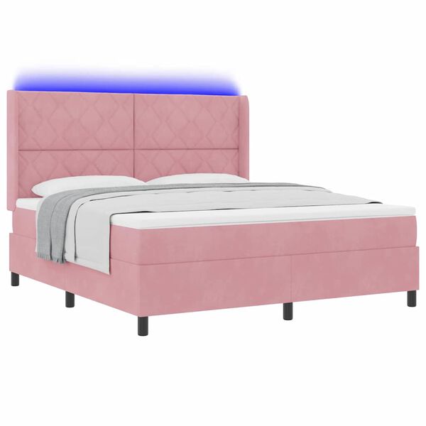 vidaXL Letto a molle con materasso con led Rosa 180 x 200 cm Velluto