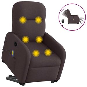 vidaXL Poltrona Alzapersona Massaggio Elettrica Marrone Scuro Tessuto