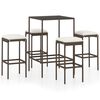 vidaXL Set da Bar da Giardino 5 pz con Cuscini in Polyrattan Marrone
