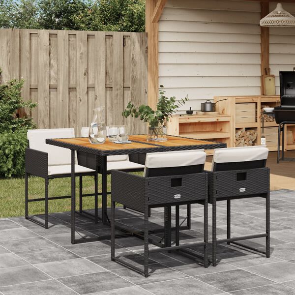 vidaXL Set da Pranzo da Giardino 5 pz Nero con Cuscini in Polyrattan