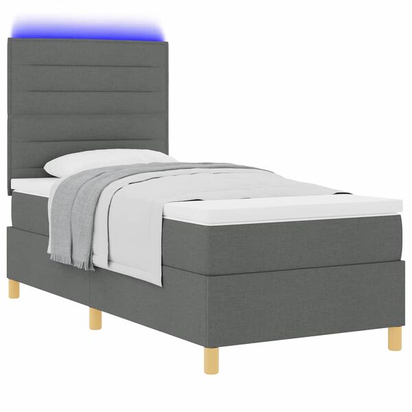 vidaXL Letto a Sorgente LED Grigio scuro 100 x 200 cm Tessuto