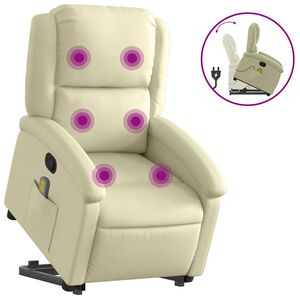 vidaXL Poltrona Alzapersona Massaggiante Reclinabile Crema Vera Pelle