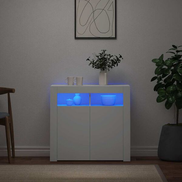 vidaXL Credenza con Luci LED Bianca 80x35x75 cm