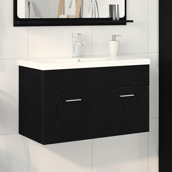 vidaXL Mobile da Bagno Rovere Nero 80 x 38,5 x 46 cm Legno multistrato