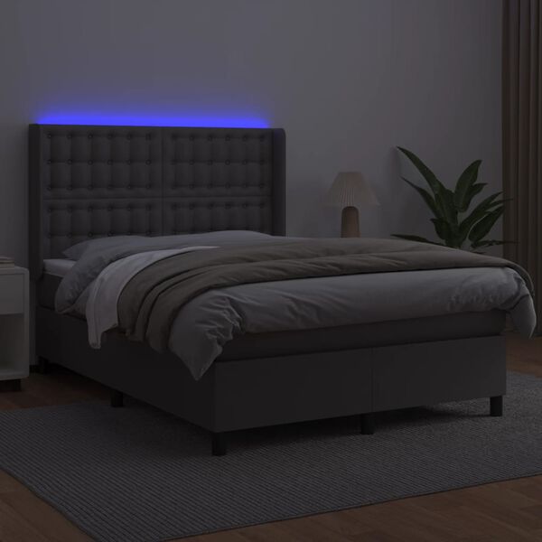 vidaXL Giroletto Molle con Materasso e LED Grigio 140x200cm Similpelle