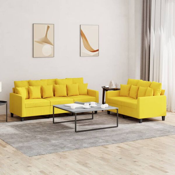 vidaXL Set di Divani 2 pz con Cuscini Giallo Chiaro in Tessuto